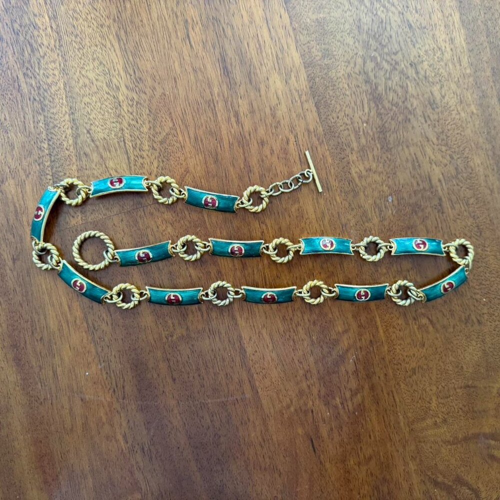 Vintage 1970s Gucci green enamel chain belt